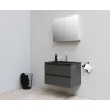 Basic Bella Meuble salle de bains avec lavabo acrylique Noir avec armoire toilette 2 portes gris 80x55x46cm 1 trou de robinet Anthracite mat SW491922