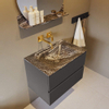 Mondiaz VICA-DLUX ensemble de meuble de salle de bain - 70cm - meuble sous-vasque gris foncé - 2 tiroirs - lavabo encastré cloud milieu - sans trous de robinet - miroir modèle spot - version XL 60cm de haut - lave SW1098038