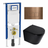 QeramiQ Dely Toiletset - 36.3x51.7cm - diepspoel - rimless - Geberit UP720 inbouwreservoir - softclose toilet zitting - 35mm - koperen bedieningsplaat - rechthoekige knoppen - mat zwart SW1427111