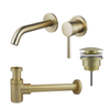 Fortifura Calvi Wastafelkraanset - inbouw wastafelkraan - klikwaste plug - verlaagde design - sifon - PVD - geborsteld messing (goud) SW891972