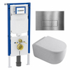 QeramiQ Dely Swirl Toiletset - 36.3x51.7cm - Geberit UP720 Duofix Sigma inbouwreservoir - 35mm zitting - steel bedieningsplaat - rechthoekige knoppen - glans wit SW1413873