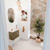 Mondiaz JOYA 50cm toiletmeubel - kleur Dusk - Wastafel FAYE positie Links 1 kraangat kleur Talc. SW1421602