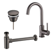 FortiFura Calvi Kit robinet lavabo - robinet haut - bec rotatif - bonde clic clac - siphon design - Gunmetal PVD SW915287