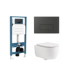 QeramiQ Dely Swirl Toiletset - inbouwreservoir Qeramiq Flush - slim zitting - kunststof mat antraciete bedieningsplaat - rechthoekige knoppen - mat wit SW1578406