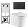 QeramiQ Dely Toiletset - 36.3x51.7cm - diepspoel - rimless - Geberit UP320 inbouwreservoir - met Burda frame - softclose toiletzitting - mat zwarte bedieningsplaat - ronde knoppen - mat wit SW804605
