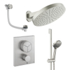 Crosswater MPRO Ensemble de douche de tête encastré - 2 poignées - vidage de baignoire - pomme de douche 30 cm - douchette à main - barre de douche - bras mural - inox brossé SW1472689