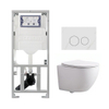 QeramiQ Dely Swirl Compact Toiletset - inbouwreservoir Geberit UP320 - met Burda frame - slim zitting - natuurstenen bedieningsplaat marmer wit - ronde knoppen - glans wit SW1592306