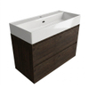 Saniclass Holz Pure Ensemble de meuble de salle de bains - 100x45x72cm - vasque en céramique Legend blanche - 1 vasque - 2 trous de robinetterie - 2 tiroirs - chêne charcoal mat (bois) SW1478503
