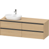 Duravit ketho 2 meuble sous lavabo avec plaque console avec 4 tiroirs pour lavabo à gauche 160x55x56.8cm avec poignées anthracite chêne naturel mat SW772757