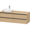 Duravit Ketho.2 Wastafelonderbouwkast - inclusief consoleplaat - met 4 laden - voor waskom links - 160x55x56.8cm - met handgrepen antraciet - natuur eiken mat SW772757