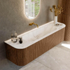 MONDIAZ KURVE-DLUX 160cm Meuble salle de bain avec module 25 G et D - couleur Walnut - 1 tiroir - 2 portes - vasque BIG MEDIUM centre - sans trou de robinet - couleur Frappe SW1137444