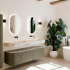MONDIAZ THOR-DLUX 170cm meuble de salle de bains arrondi gauche + droite couleur Shadow avec 1 tiroir et 2 portes. Vasque suspendue CLOUD Double sans trou de robinet couleur Frappe. SW1465504