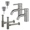 FugaFlow Eccelente Sobrado Kit robinet lavabo - pour double vasque - robinet bas - bonde non-obturable - siphon design - Inox brossé PVD SW1124209
