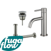 FugaFlow Eccelente Sobrado Slim Slim Kit mitigeur lavabo - robinet bas - bonde clic clac - siphon design - PVD Inox brossé SW1124336