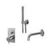 Qisani Flow inbouw badkraanset met inbouwkraan staafhanddouche met houder en uitloop Geborsteld Rvs SW728981 Qisani Flow inbouw badkraanset met inbouwkraan staafhanddouche met houder en uitloop Geborsteld Rvs SW728981