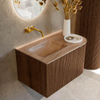 MONDIAZ KURVE-DLUX Meuble de salle de bains 75cm arrondi Droite couleur Walnut avec 1 tiroir et 1 porte. Lavabo GRUNNE Gauche sans trou de robinet Saba. SW1433137