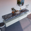 Mondiaz ALAN-DLUX Ensemble de meuble - 200cm - meuble Clay mat - 2 tiroirs - Lavabo Cloud Lava suspendu - vasque Droite - 1 trou de robinet SW808587