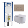 QeramiQ Dely Swirl Toiletset - 36.3x51.7cm - Geberit UP720 Duofix Sigma inbouwreservoir - slim zitting - bedieningsplaat taupe - ronde knoppen - mat wit SW1413181