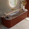 MONDIAZ KURVE-DLUX Meuble de salle de bains 150cm arrondi Gauche + Droite couleur Ruby avec 1 tiroir et 2 portes. Lavabo BIG MEDIUM Central sans trou de robinet Sombra. SW1433957