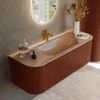 MONDIAZ KURVE-DLUX Meuble de salle de bains 130cm arrondi gauche + droite couleur Ruby avec 1 tiroir et 2 portes. Lavabo BIG SMALL central 1 trou de robinet Saba. SW1433451