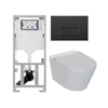 QeramiQ Luma Ensemble WC-douche - réservoir encastré Geberit UP320 - avec châssis Burda - sèche-cheveux - douchette féminine - plaque de commande en métal noir mat - boutons rectangulaires - blanc brillant SW1472010