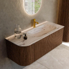 MONDIAZ KURVE-DLUX Meuble de salle de bains 115 cm arrondi à gauche couleur Walnut avec 1 tiroir et 1 porte. Lavabo BIG SMALL à droite 1 trou de robinet Nata. SW1432195