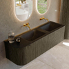 Mondiaz KURVE Ensemble de meuble salle de bain - 145x46x40cm - 1 tiroir - 1 porte - lavabo en solid surface - double / droite - sans trou de robinet - Shadow SW1414284