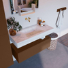 Mondiaz ALAN-DLUX Ensemble de meuble - 100cm - meuble Rust mat - 1 tiroir - Lavabo Cloud Opalo suspendu - vasque Centre - 0 trous de robinet SW806598