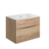 Crosswater Glide II Ensemble meuble de salle de bains - 70x45x52cm - 2 tiroirs - sans poignées - fermeture en douceur - chêne Windsor - sans trou de robinet - blanc SW892049