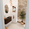 Mondiaz JOYA-DLUX 83.2cm toiletmeubel - ronding links en rechts kleur Walnut - Wastafel FAYE positie Midden 1 kraangat kleur Lava. SW1422496