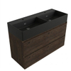 Saniclass Holz Pure Badkamermeubelset - 120x45x72cm - Legend keramische wastafel mat zwart - 2 wasbakken - 2 kraangaten - 4 lades - mat eiken charcoal (hout) SW1580193