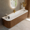 MONDIAZ KURVE-DLUX 160cm Meuble salle de bain avec module 25 G et D - couleur Walnut - 1 tiroir - 2 portes - vasque BIG MEDIUM centre - 1 trou de robinet - couleur Ostra SW1137861