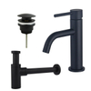 FortiFura Calvi Slim Kit mitigeur lavabo - robinet bas - bonde clic clac - siphon design - Noir mat SW915264