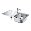 Grohe K200 Spoelbak - met afdruipgedeelte - inclusief Eurosmart eengreeps mengkraan - lage uitloop - eengatsmontage - SilkMove keramische cartouche 35mm - draaibare uitloop 140 graden - StarLight chroom SW492247