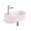 QeramiQ Fuente Fontein - 40x22x12cm - ribbel - halfrond - fonteinkraangat links - keramiek - fonteinkraan chroom - verlaagd sifon - afvoerplug - linnen SW1582119