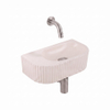 QeramiQ Fuente Fontein - 40x22x12cm - ribbel - halfrond - zonder fonteinkraangat - keramiek - fonteinkraan geborsteld RVS - verlaagd sifon - afvoerplug - linnen SW1583224