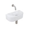 QeramiQ Fuente Ensemble de Lavabo - 40x21.5x12cm - lisse - demi-rond - céramique - ensemble de robinet en acier inoxydable brossé - bouchon de vidange - siphon réduit - blanc brillant SW1233098