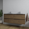 Saniclass Chaci Meuble de salle de bain - 140x46x55cm - lavabo en céramique noir - 2 vasques - 2 trous de robinet - 4 tiroirs - noyer SW1171461