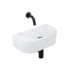 QeramiQ Fuente Ensemble de Lavabo - 40x21.5x12cm - strié - demi-rond - céramique - ensemble de robinet noir mat - bouchon de vidange - siphon abaissé - blanc mat SW1233087