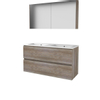 Basic-Line Comfort 46 ensemble de meubles de salle de bain 120x46cm sans poignée 2 tiroirs lavabo en porcelaine 2 trous de robinetterie armoire de toilette mfc scotch oak SW350991