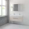 Bruynzeel Mino badmeubelset 56x120x38cm 2 kraangaten 2 wasbakken 2 lades met spiegelkast met softclose kasjmier grijs SW384647 Bruynzeel Mino badmeubelset 56x120x38cm 2 kraangaten 2 wasbakken 2 lades met spiegelkast met softclose kasjmier grijs SW384647