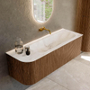 MONDIAZ KURVE-DLUX 135cm Meuble salle de bain avec module 25 G - couleur Walnut - 1 tiroir - 1 porte - vasque BIG MEDIUM droite - sans trou de robinet - couleur Frappe SW1137476