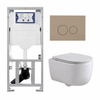 QeramiQ Dely Swirl Toiletset - 36.3x51.7cm - Geberit UP320 inbouwreservoir - met Burda frame - slim zitting - bedieningsplaat taupe - ronde knoppen - glans wit SW1164338