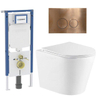 QeramiQ Dely Toiletset - 36.3x51.7cm - diepspoel - rimless - Geberit UP720 inbouwreservoir - softclose toiletzitting - koperen bedieningsplaat - ronde knoppen - met Burda frame - mat wit SW1428756