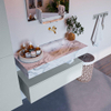 Mondiaz ALAN-DLUX Ensemble de meuble - 100cm - meuble Clay mat - 1 tiroir - Lavabo Cloud Glace suspendu - vasque Droite - 0 trous de robinet SW806153