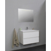 Basic Bella Meuble lavabo acrylique avec 1 trou de robinet avec miroir avec éclairage 80x55x46cm Flat Pack Blanc haute-brillance SW538952