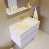 Mondiaz VICA-DLUX Ensemble de meuble de salle de bain - 80cm - meuble sous-vasque cale - 2 tiroirs - lavabo encastrée cloud milieu - 1 trou de robinet - version haute de 60cm - opalo SW1088016