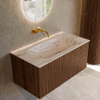 MONDIAZ KURVE-DLUX Meuble de salle de bains 90 cm couleur Walnut avec 1 tiroir et 0 porte. Lavabo BIG SMALL central sans trou de robinet Nata. SW1432177