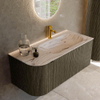 MONDIAZ KURVE-DLUX Meuble de salle de bains 105cm arrondi à gauche couleur Shadow avec 1 tiroir et 1 porte. Lavabo BIG SMALL à droite 1 trou de robinet Nata. SW1432294