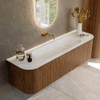 MONDIAZ KURVE-DLUX 160cm Meuble salle de bain avec module 25 G et D - couleur Walnut - 1 tiroir - 2 portes - vasque BIG MEDIUM centre - sans trou de robinet - couleur Opalo SW1137646